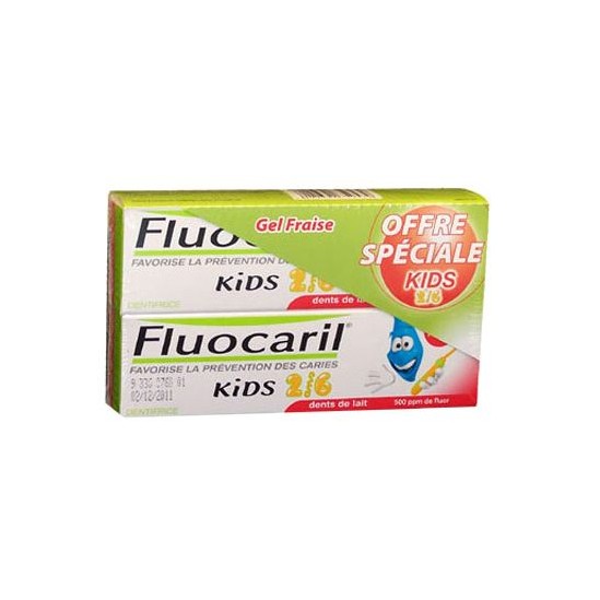 Fluocaril kids dentifrice enfant 2/6ans gel fraise duo 50ml